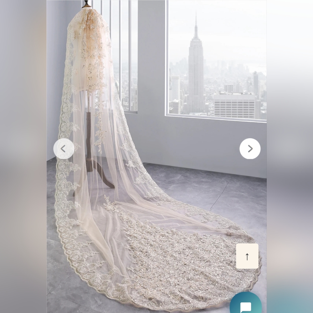 2022 Wedding Veil One-Tier Lace Edge Tulle Cathedral Veils Sequin Appliques